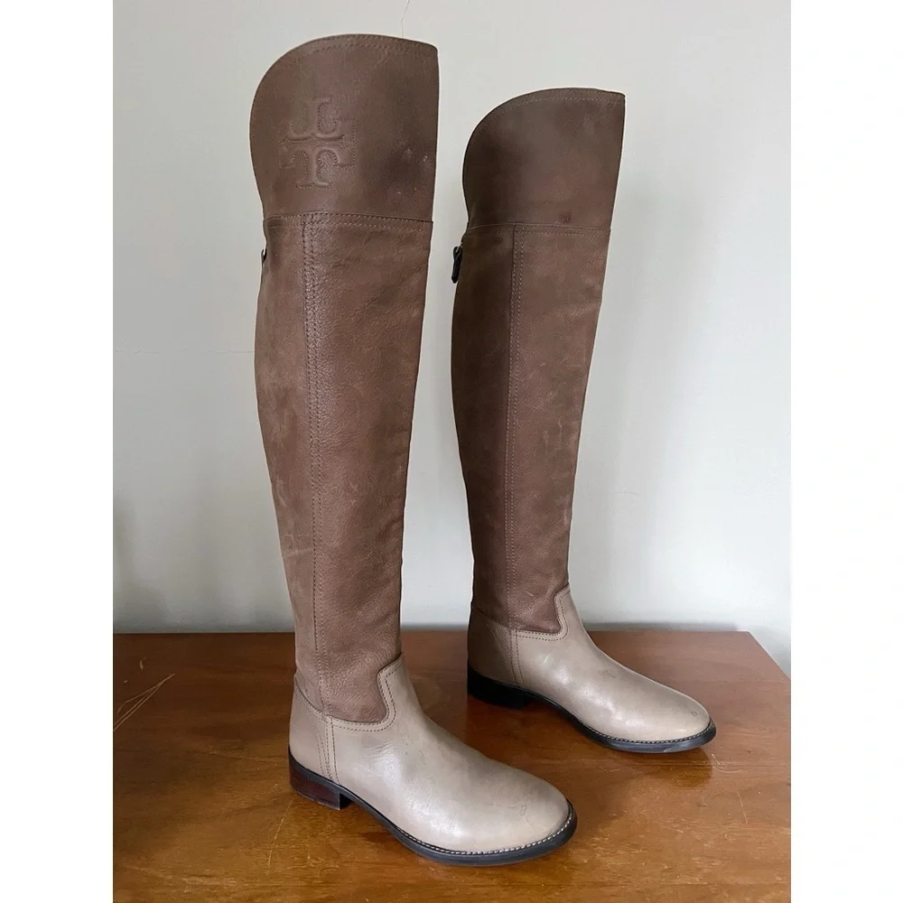 Tory Burch • Simone Over-the-Knee Boots leather Weathered Brown taupe grey